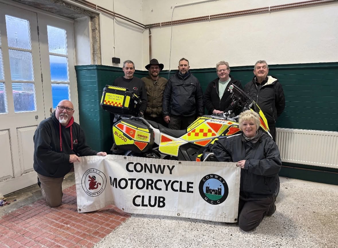 Blood Bikes Wales motorcycle Gwenda donated by Conwy MCC